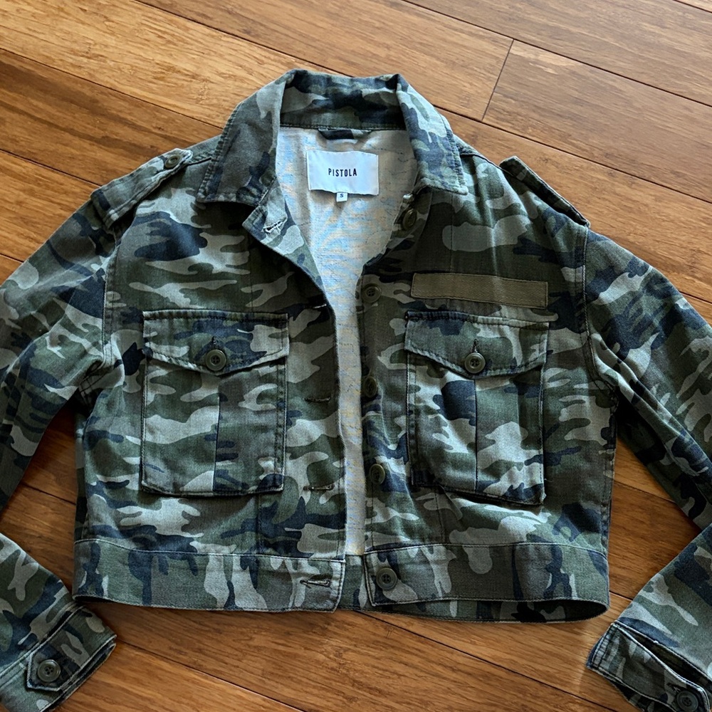 Pistola Green Camouflage Cropped Jacket